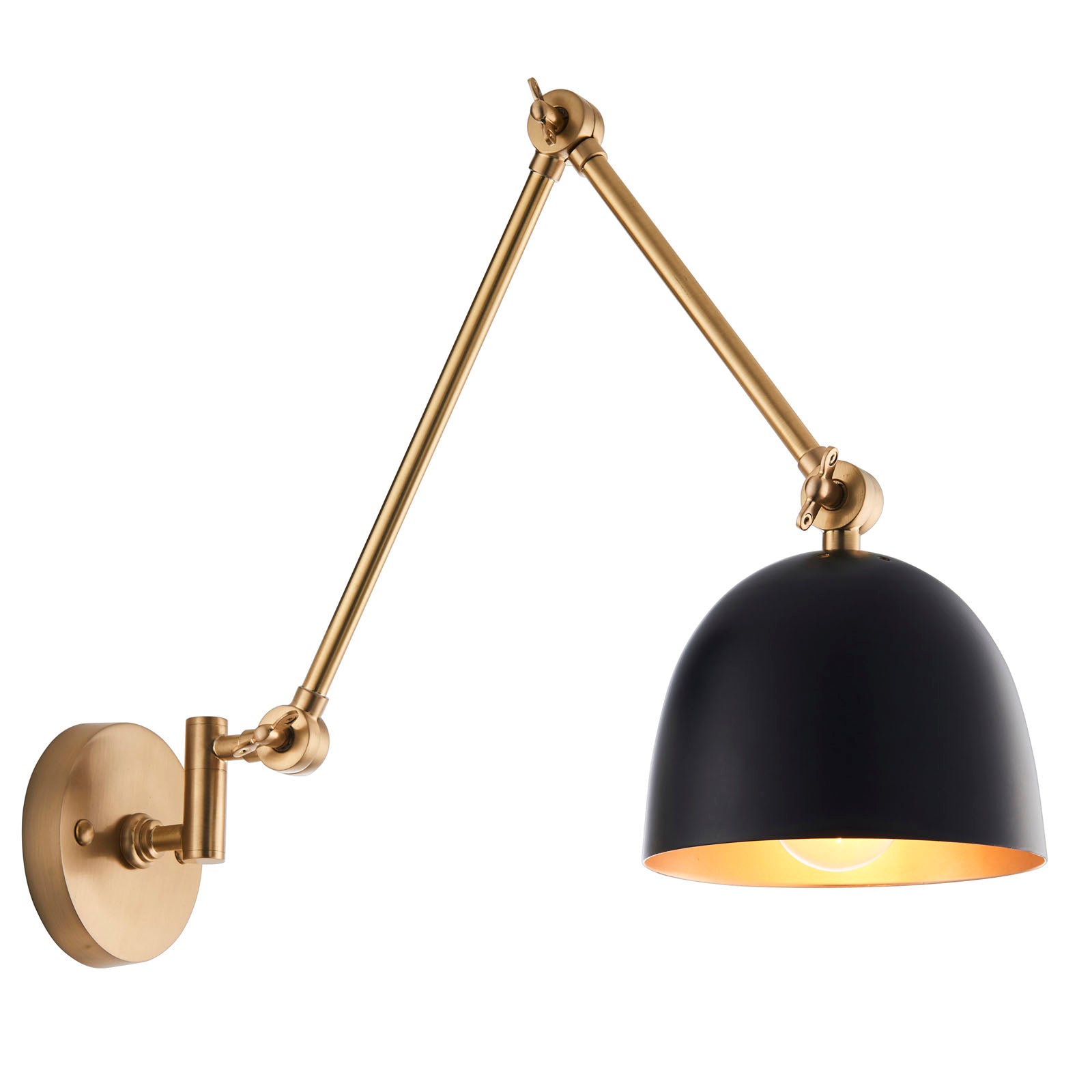 Lehal Adjustable Brass Wall Light with Antique Finish & Black Shade