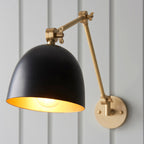 Lehal Adjustable Brass Wall Light with Antique Finish & Black Shade