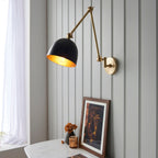 Lehal Adjustable Brass Wall Light with Antique Finish & Black Shade