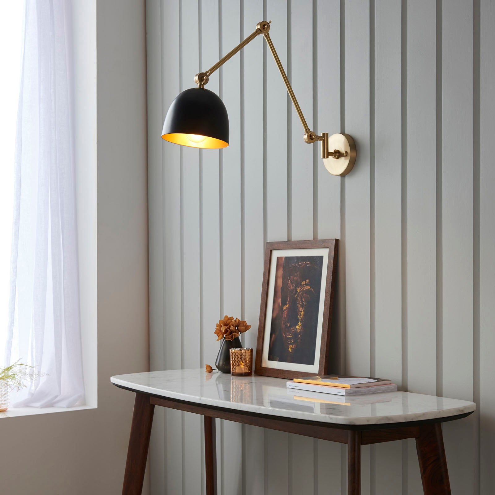 Lehal Adjustable Brass Wall Light with Antique Finish & Black Shade