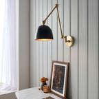 Lehal Adjustable Brass Wall Light with Antique Finish & Black Shade