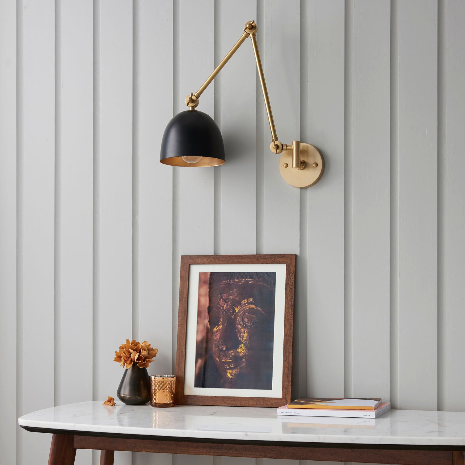 Lehal Adjustable Brass Wall Light with Antique Finish & Black Shade