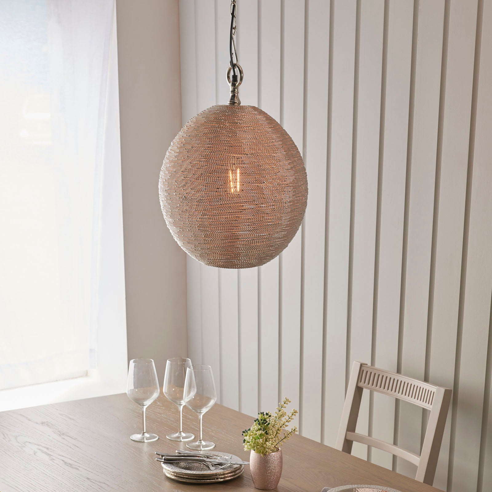 Asha 1-Light Pendant: Handmade Indian Wire (Diffused Light)