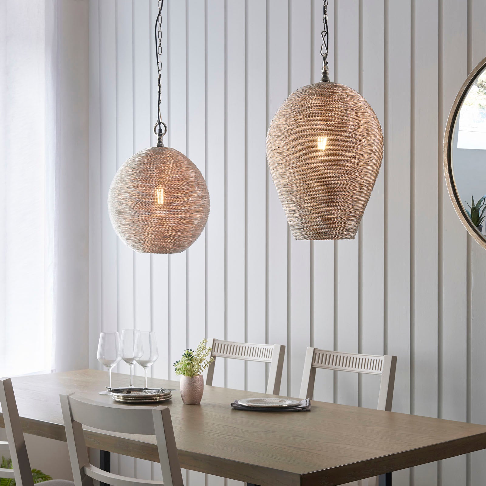 Asha 1-Light Pendant: Handmade Indian Wire (Diffused Light)
