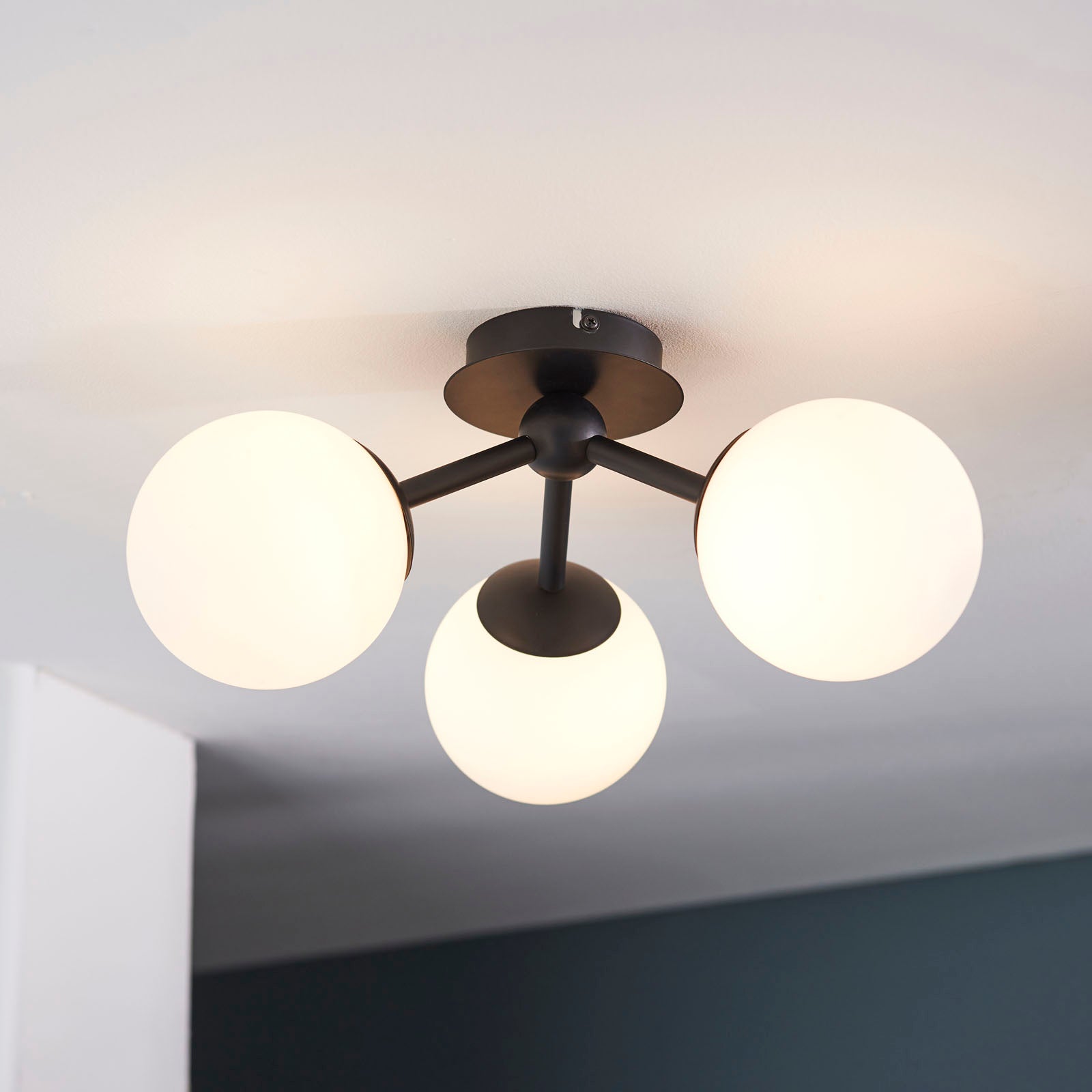 Pulsa Matt Black & Matt White 3-Light Dimmable IP44 Rated Bathroom Ceiling Light