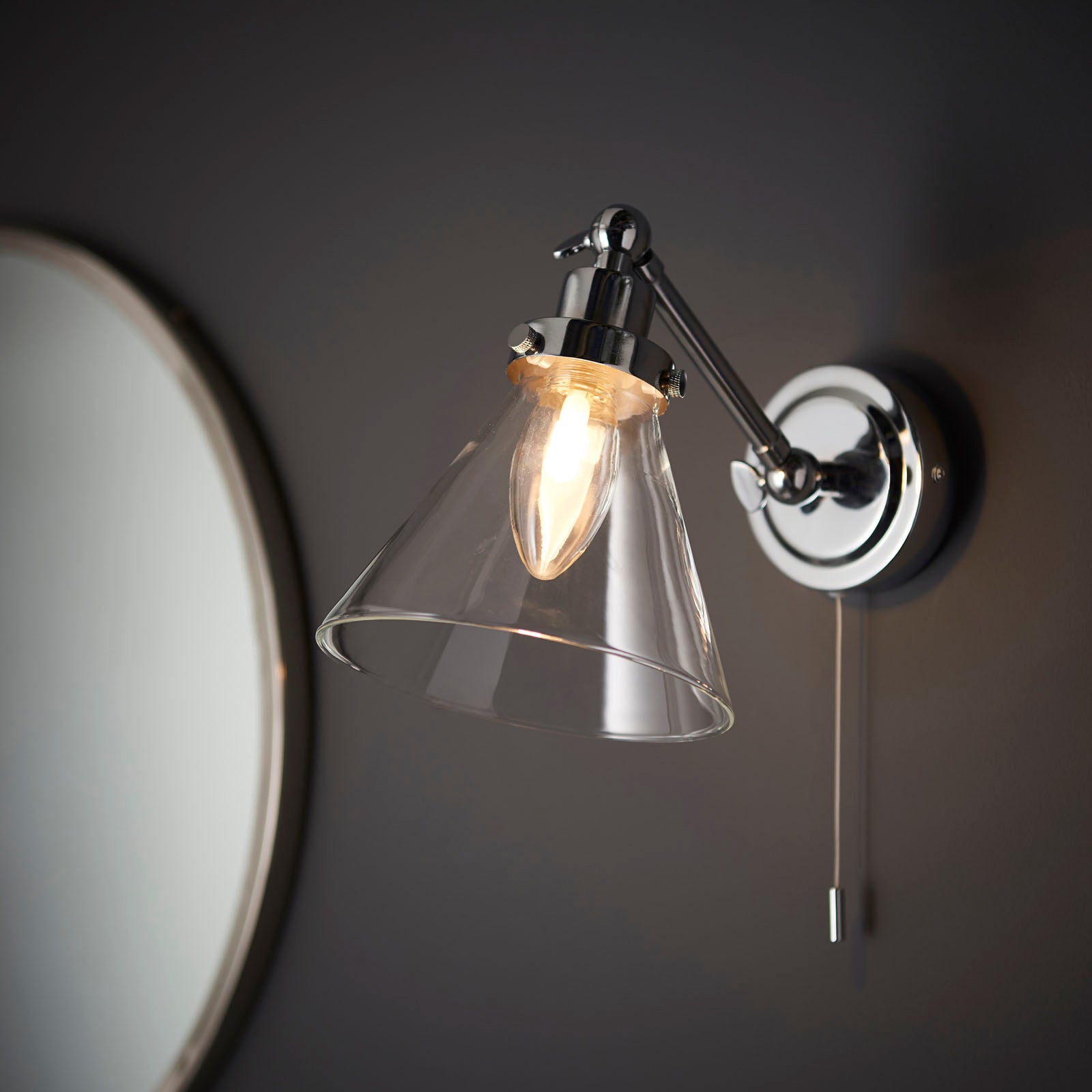 Faraday 1-Light Chrome Adjustable Wall Light - IP44 Rated
