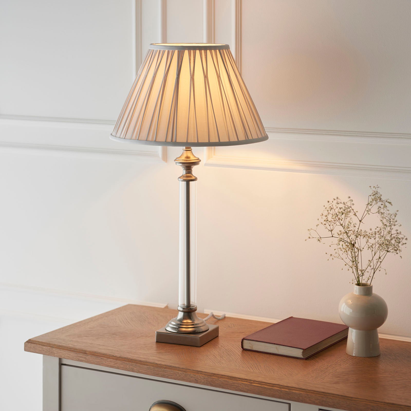 Avebury 1-Light Table Lamp: Classic Glass Column (Antique Brass)