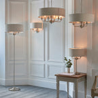 Highclere Brushed Chrome 3-Light Floor Lamp with Natural Linen Shades
