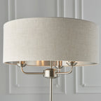 Highclere Brushed Chrome 3-Light Floor Lamp with Natural Linen Shades