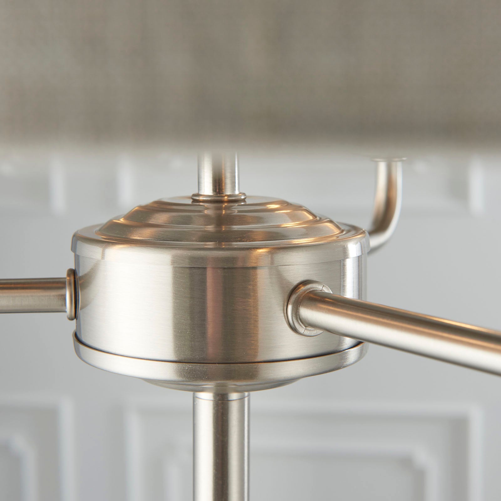 Highclere Brushed Chrome 3-Light Floor Lamp with Natural Linen Shades