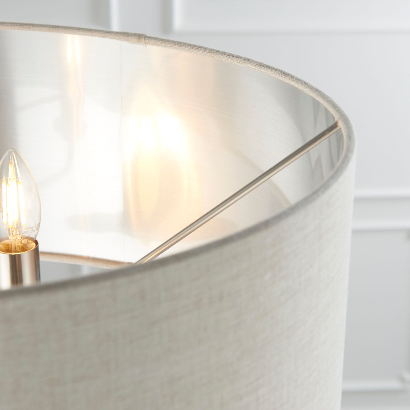 Highclere Brushed Chrome 3-Light Floor Lamp with Natural Linen Shades