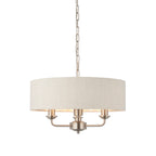 Highclere Brushed Chrome 3-Light Pendant Light with Natural Linen Shades