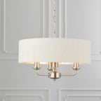 Highclere Brushed Chrome 3-Light Pendant Light with Natural Linen Shades