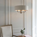 Highclere Brushed Chrome 3-Light Pendant Light with Natural Linen Shades