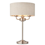 Highclere Brushed Chrome 3-Light Table Lamp with Natural Linen Shade