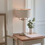 Highclere Brushed Chrome 3-Light Table Lamp with Natural Linen Shade