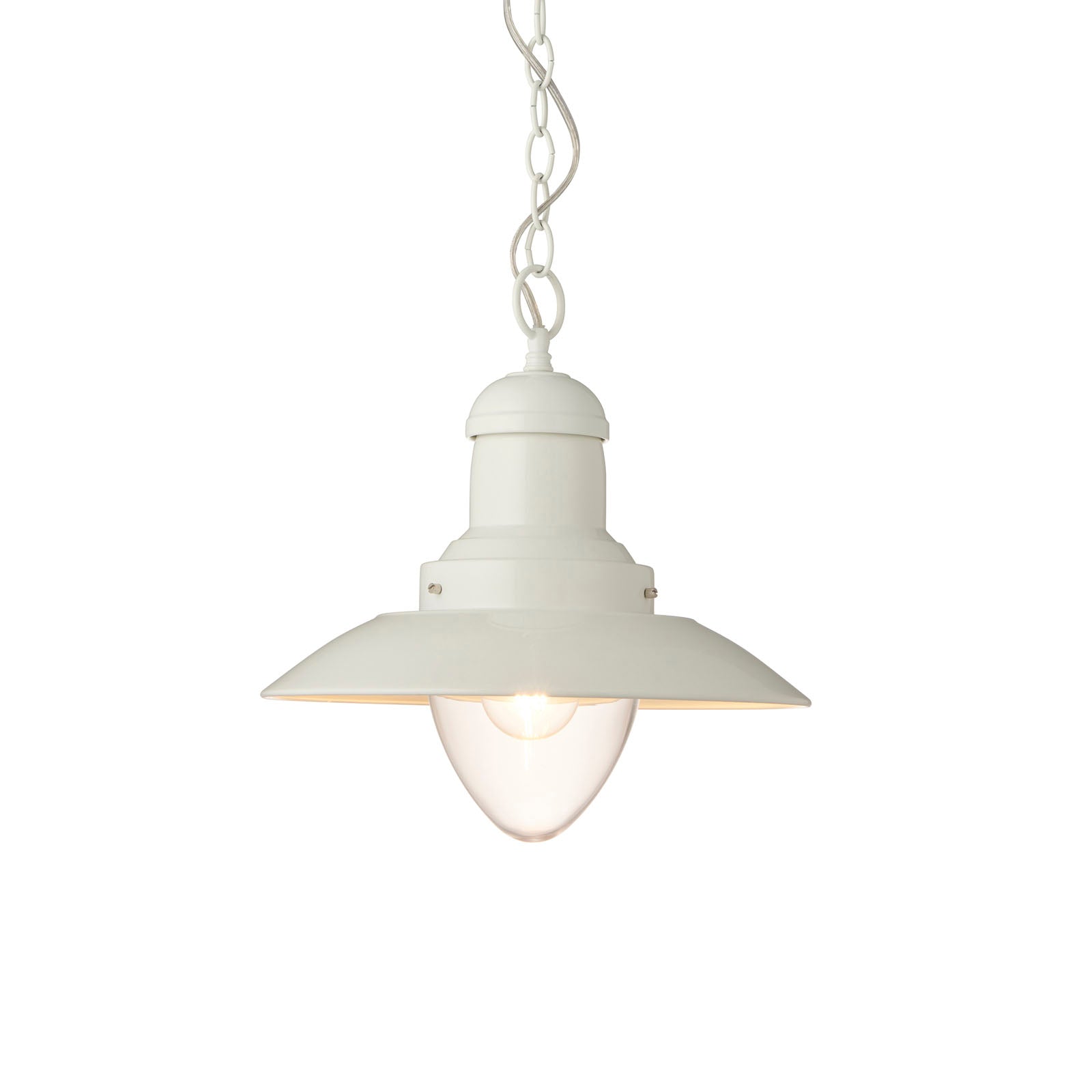 Polperro Nautical Pendant Light - Clear Glass & Pale Cream Metal