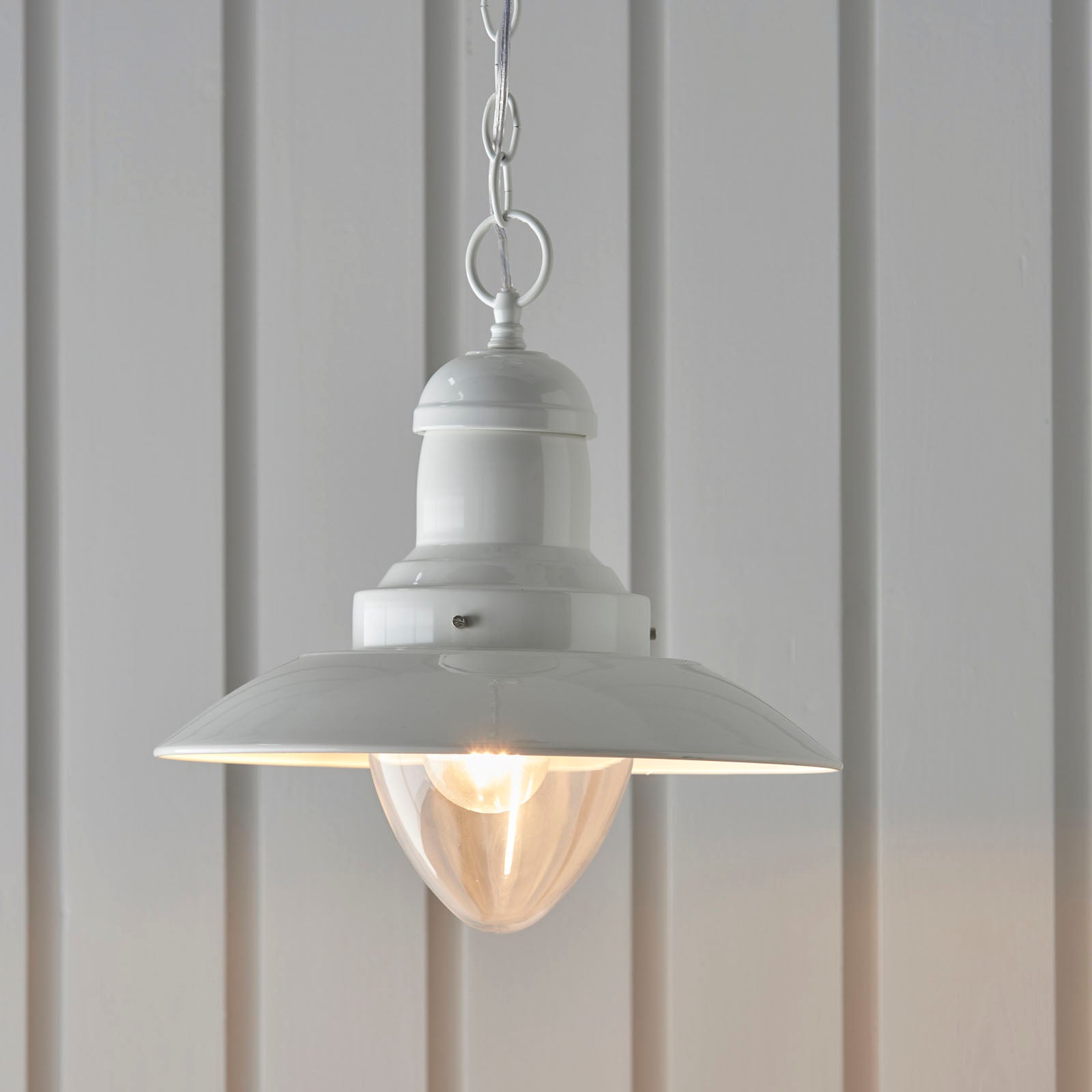 Polperro Nautical Pendant Light - Clear Glass & Pale Cream Metal