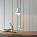 Polperro Nautical Pendant Light - Clear Glass & Pale Cream Metal