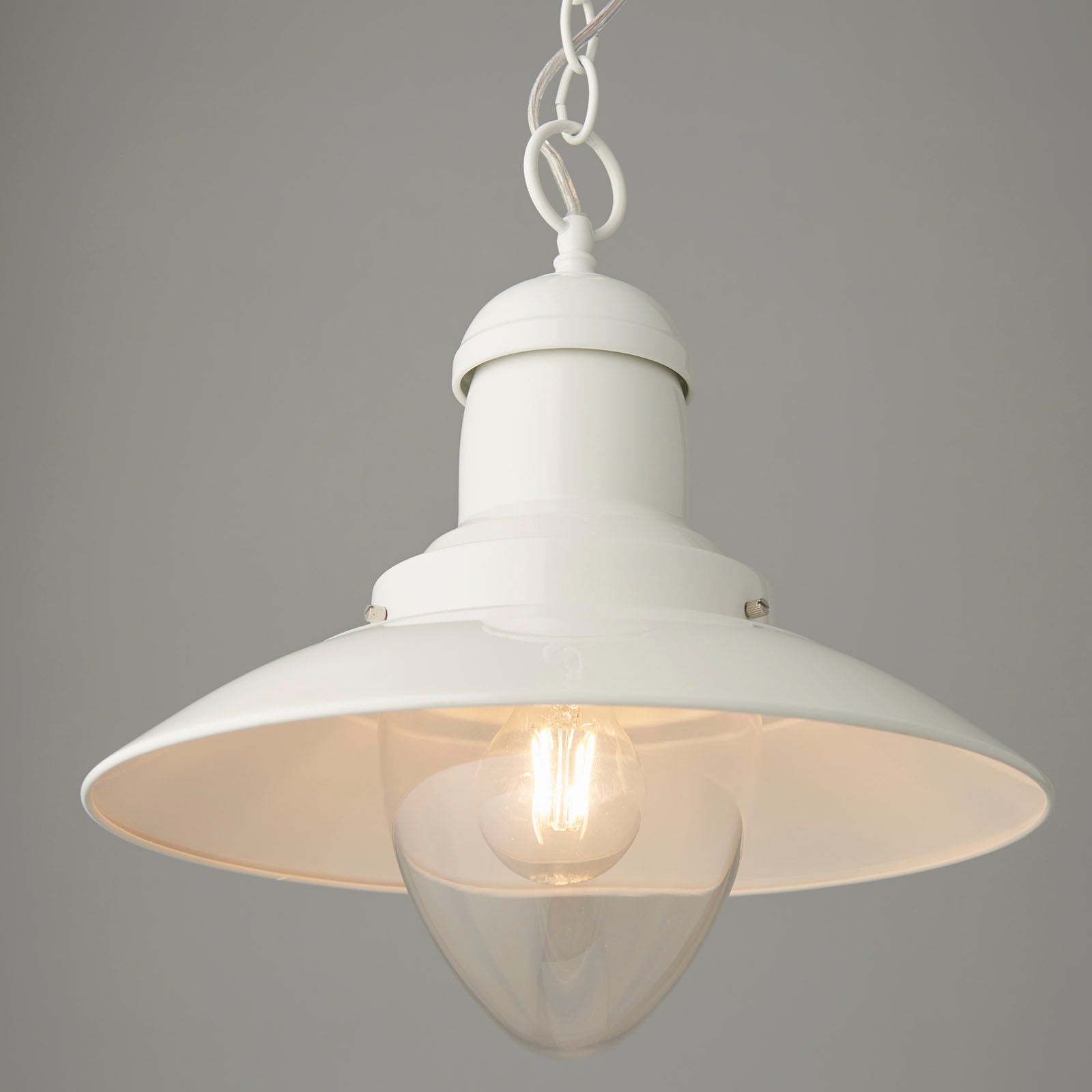 Polperro Nautical Pendant Light - Clear Glass & Pale Cream Metal