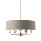 Highclere Bright Nickel 6-Light Pendant Light with Charcoal Linen Shades
