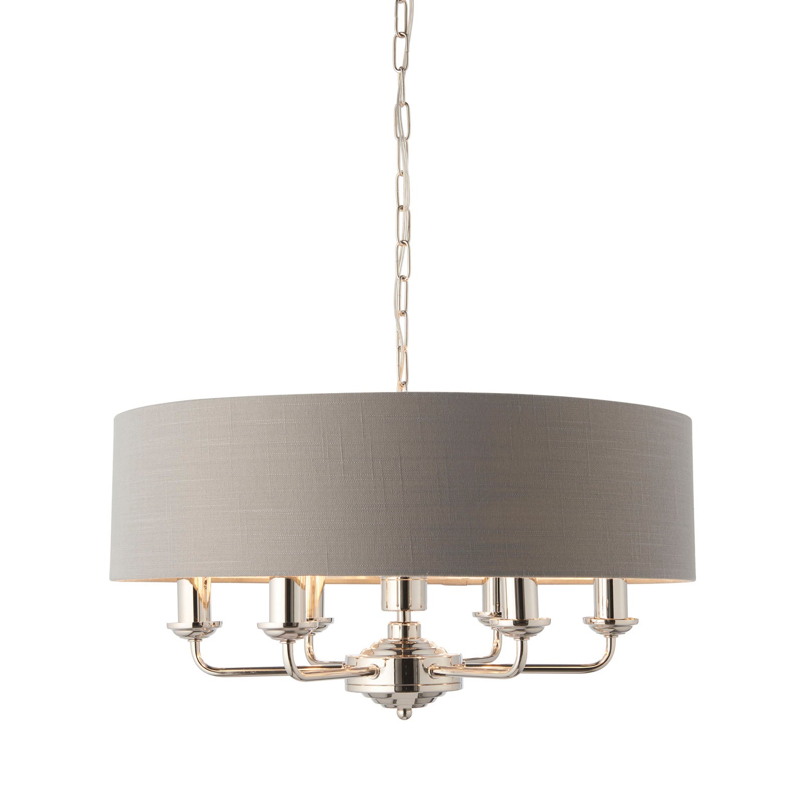 Highclere Bright Nickel 6-Light Pendant Light with Charcoal Linen Shades