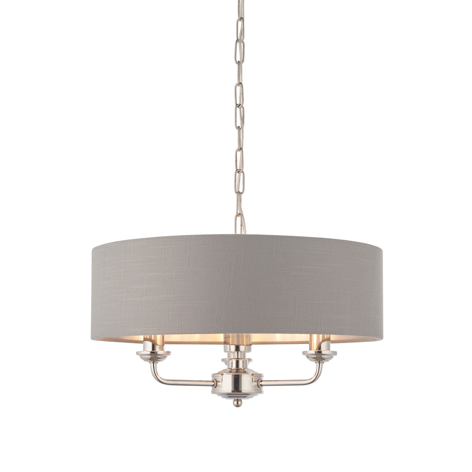 Highclere Bright Nickel 3-Light Pendant Light with Charcoal Linen Shades