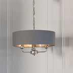Highclere Bright Nickel 3-Light Pendant Light with Charcoal Linen Shades