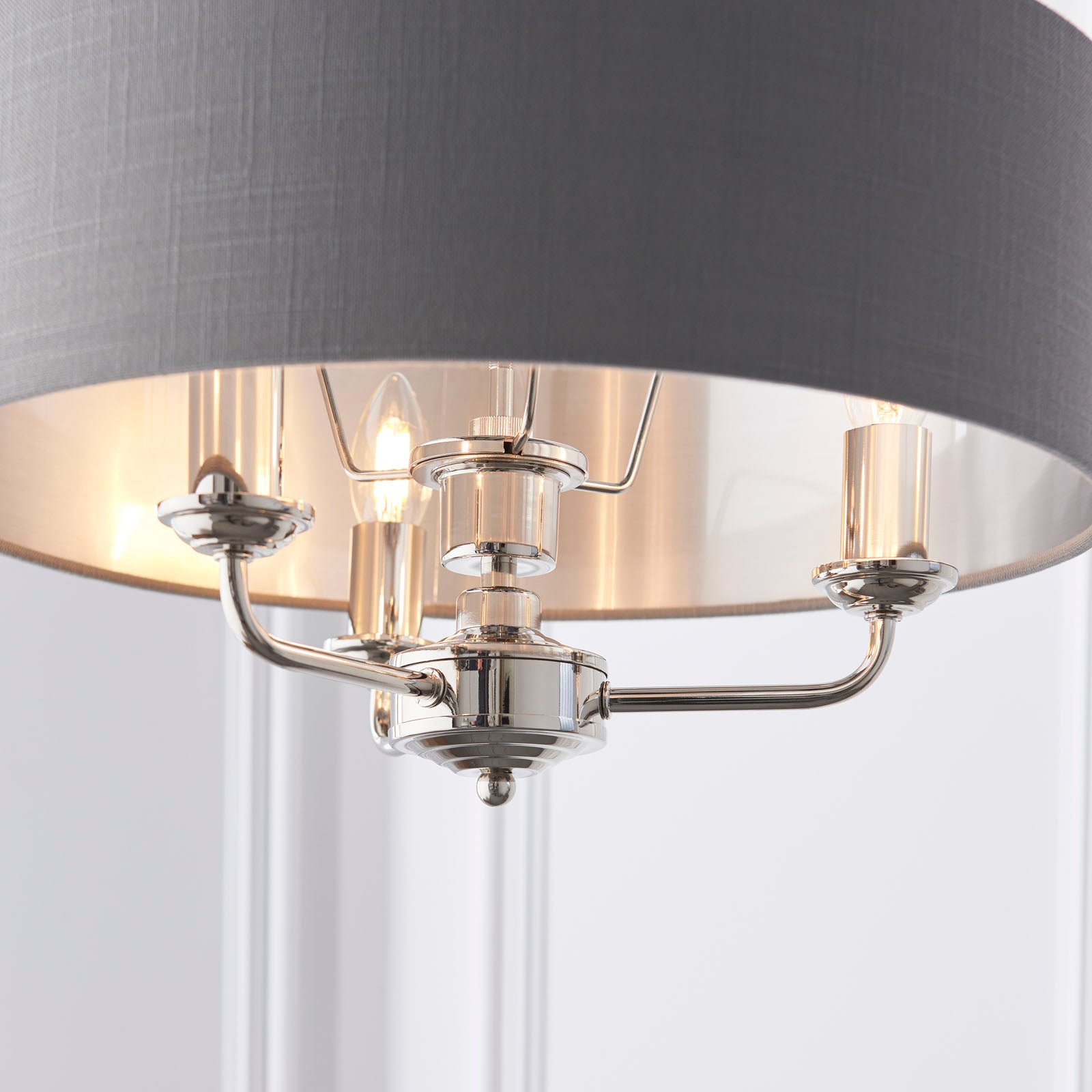 Highclere Bright Nickel 3-Light Pendant Light with Charcoal Linen Shades