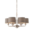 Highclere Bright Nickel Multi-Arm Pendant Light with Charcoal Linen Shades