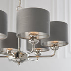Highclere Bright Nickel Multi-Arm Pendant Light with Charcoal Linen Shades