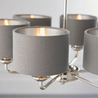 Highclere Bright Nickel Multi-Arm Pendant Light with Charcoal Linen Shades