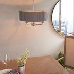 Highclere Bright Nickel Multi-Arm Pendant Light with Charcoal Silk Shades
