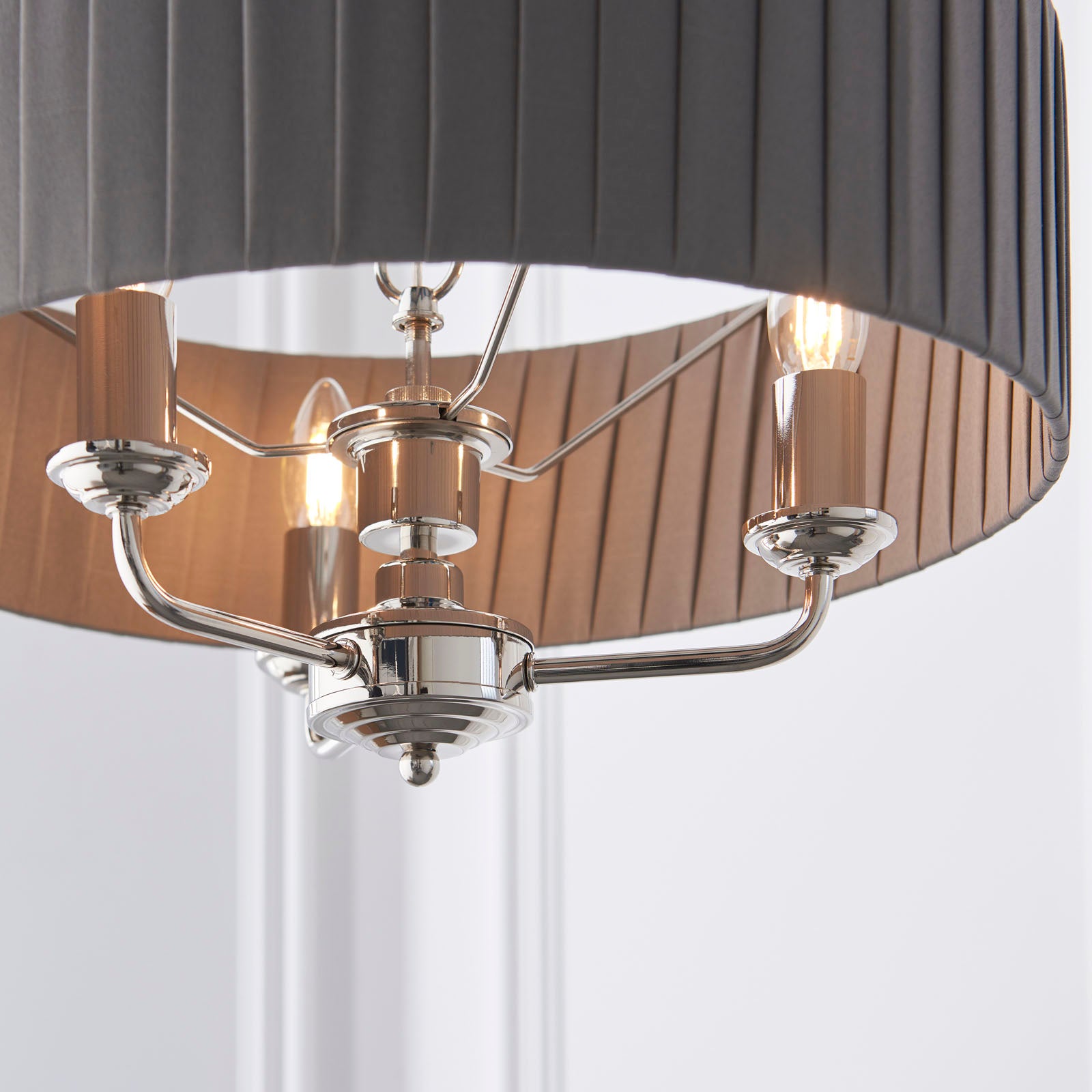 Highclere Bright Nickel Multi-Arm Pendant Light with Charcoal Silk Shades