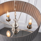 Highclere Bright Nickel Multi-Arm Pendant Light with Charcoal Silk Shades