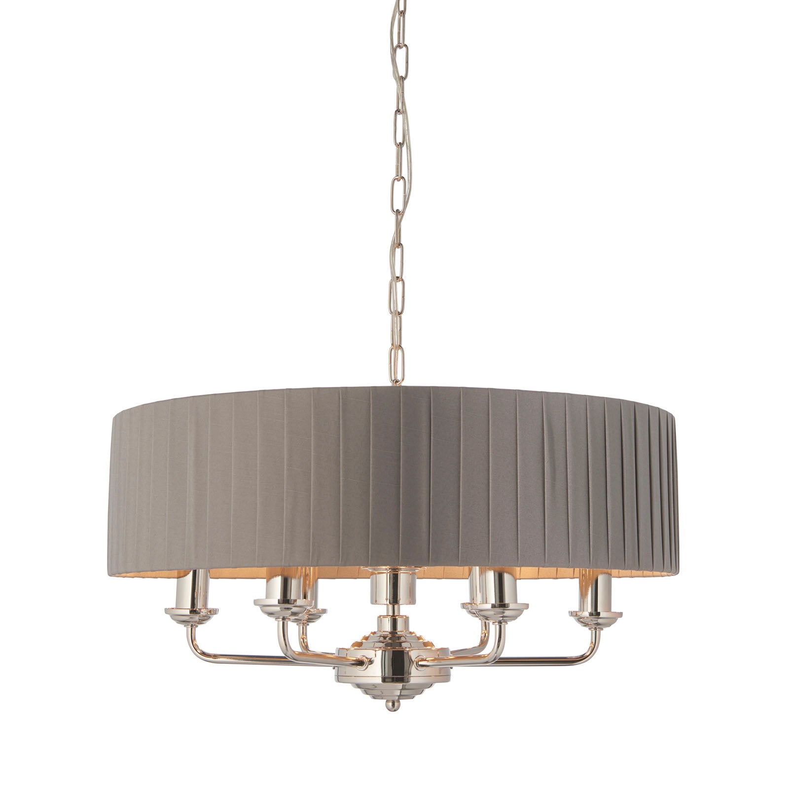 Highclere Bright Nickel Multi-Arm Pendant Light with Charcoal Silk Shades