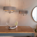 Highclere Bright Nickel Multi-Arm Pendant Light with Charcoal Silk Shades