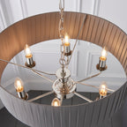Highclere Bright Nickel Multi-Arm Pendant Light with Charcoal Silk Shades