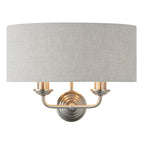 Highclere Brushed Chrome 2-Light Wall Light with Natural Linen Shades