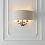 Highclere Brushed Chrome 2-Light Wall Light with Natural Linen Shades