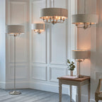 Highclere Brushed Chrome 2-Light Wall Light with Natural Linen Shades