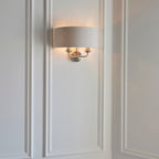 Highclere Brushed Chrome 2-Light Wall Light with Natural Linen Shades
