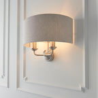 Highclere Brushed Chrome 2-Light Wall Light with Natural Linen Shades