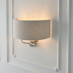 Highclere Brushed Chrome 2-Light Wall Light with Natural Linen Shades