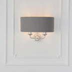 Highclere Bright Nickel 2-Light Wall Light with Charcoal Linen Shades