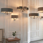 Highclere Bright Nickel 2-Light Wall Light with Charcoal Linen Shades