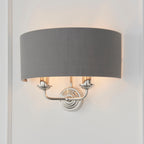 Highclere Bright Nickel 2-Light Wall Light with Charcoal Linen Shades