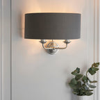 Highclere Bright Nickel 2-Light Wall Light with Charcoal Linen Shades