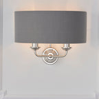Highclere Bright Nickel 2-Light Wall Light with Charcoal Linen Shades