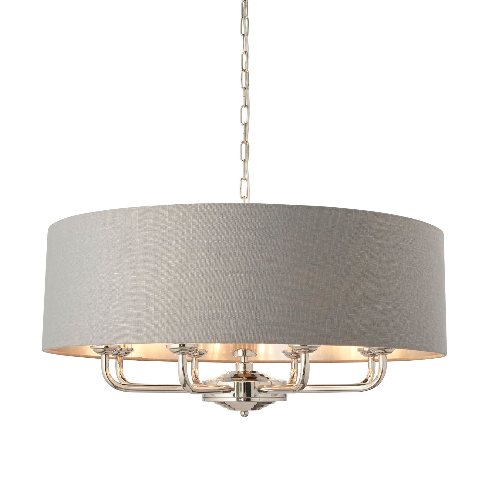 Highclere Bright Nickel 8-Light Pendant Light with Charcoal Linen Shades